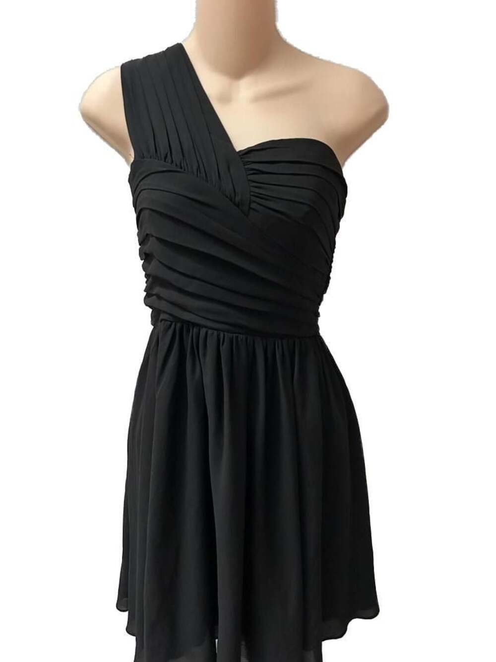Y2K Express Women One-Shoulder Ruched Chiffon Little Black Dress sz 4